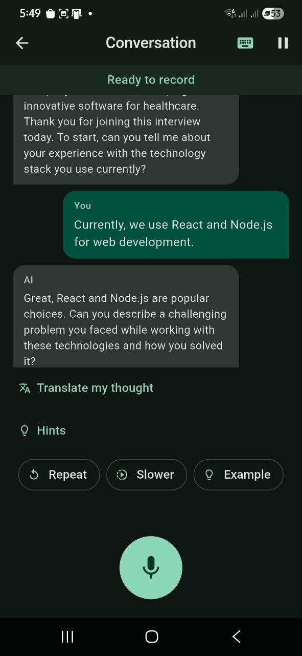 AI Language Tutor conversation screen